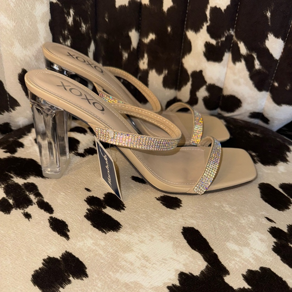 XOXO clear heel strappy sparkle sandal
